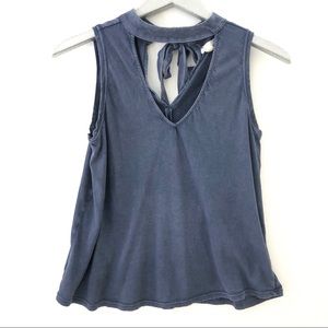 Lou & Grey Navy Keyhole Cutout Tie Neck Tank Top